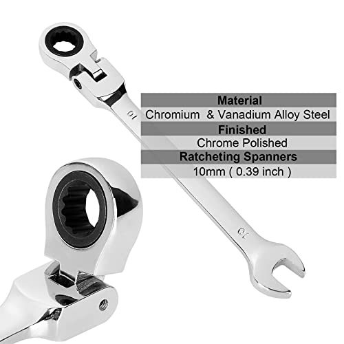 Dirbuy 3 Pack 10Mm Flex Head Ratcheting Wrench, 10Mm Ratcheting Combination Wrench, Chrome Vanadium Steel Gear Wrench, 5° Movement, 72 Tooth #TOP1