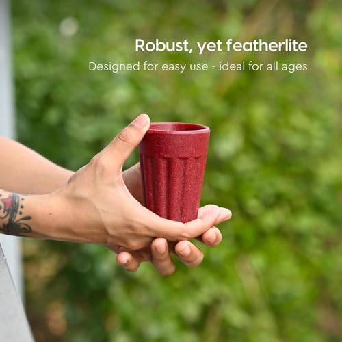 Image of Set of 6 Eco-Friendly Cutting Chai Cups | 100ml Reusable Coffee & Tea Cups | Rice Husk & Bamboo Fiber | Microwave & Dishwasher Safe | Hot & Cold Beverages (Coral Color)