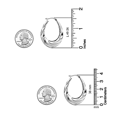Lecalla Sterling Silver Jewelry High Polish Oval Hoop Earrings For Women #TOP3