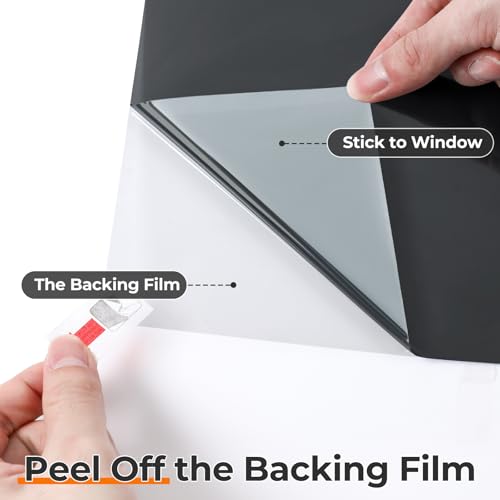 DOWELL Window Privacy Film, One Way Window Tint for Home, Static Cling Anti UV Sun Blocking Reflective Mirror Film, Heat Control See Out Not in Glass Tinting, Black Silver, 35.4" x 78.7" - Thumbnail 7