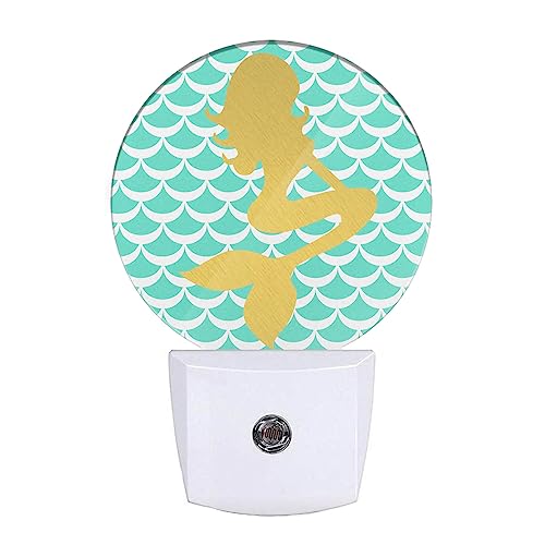 Image of EKOBLA Mermaid Night Light, Green Fish Scale Ocean Theme Night Lights Plug Into Wall with Auto Sensor for Teens and Girls Bedroom