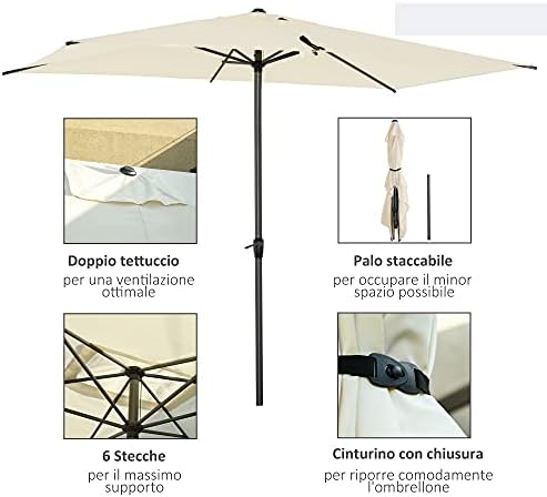 Outsunny 3 x 2M Sun Parasols Umbrellas Garden Patio Tilt Sun Shade Outdoor Canopy Crank Aluminium