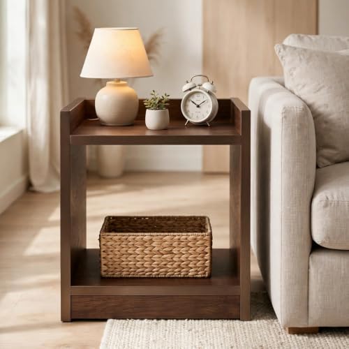 Image of SBF Furniture Engineered Wood Side Table with Storage Shelf, Modern End Table for Living Room, Bedroom & Sofa, Wooden Nightstand with Open Shelves