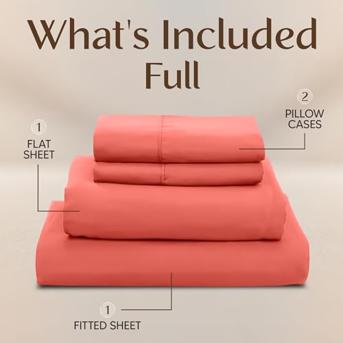 Image of Utopia Bedding Full Size Sheet Set - 4 Piece Bed Sheets, Soft and Breathable Microfiber, Includes 1 Fitted Sheet, 1 Flat Sheet and 2 Pillowcases - Oeko Tex (Coral)