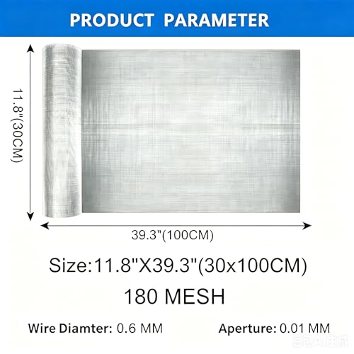 Image of 180 Mesh 304 Stainless Steel Mesh Roll, 0.06mm Ultra Fine Wire Screen 30x100cm, Rustproof Precision Filter Mesh for Kitchen Filtration, HVAC, Dust Filter, Liquid Separation & DIY Projects