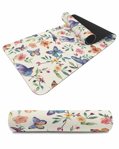 Debedcor Heat Proof Table Pads Waterproof Decorative, Orange Purple Butterflies Birds Non-Slip Table Countertop Protector, Rustics Floral Leaves Insulation Mat for Kitchen Room, 40 x 12 Inches