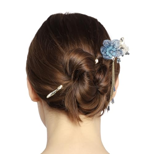 Image of 1 Pcs Chinese Hair Sticks Vintage Hairpin Handmade Flower Hair Chopsticks With Tassel Chinese Hair Pins Hair Stick For Long Hair 15Cm (Golden)