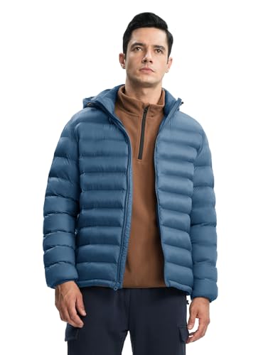 Image of TBMPOY Men's Lightweight Puffer Jackets Detachable Hood Water-Resistant Casual Winter Coat Hooded Insulated for Travel Ski