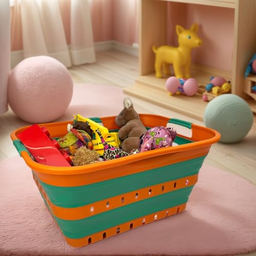 Image of SAMMART 42L (11 gallon) Collapsible Plastic Laundry Basket - Foldable Pop Up Storage Container /Organizer - Space Saving Hamper /Basket (1, Autumn Leaf /Forest Green)