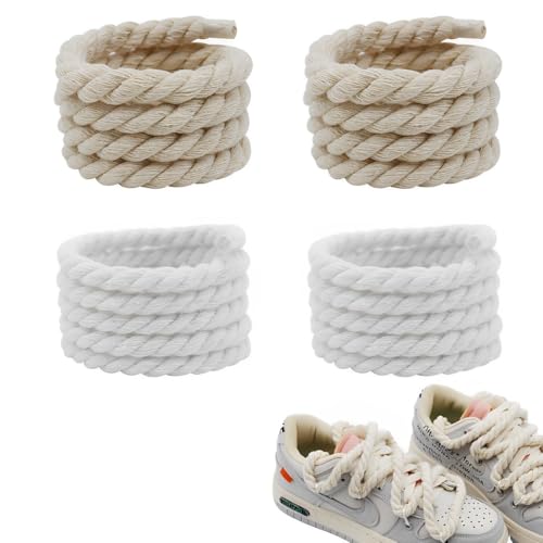 IKOPFLN Pack de 2 Cordones Gruesos para Air Force 1, Redondos de 8 mm (150 cm), para Zapatillas Deportivas, Lazos Blancos y Beige