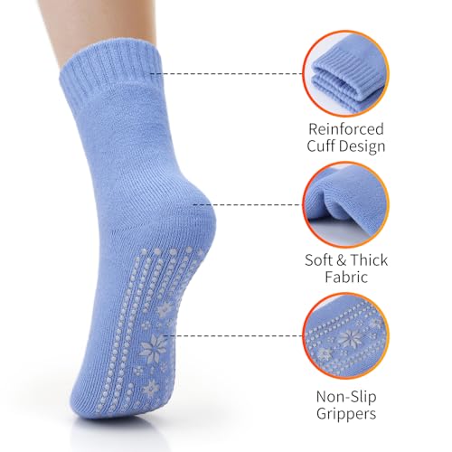 ICEIVY Thermal Slipper Socks, Thick Grip Hospital Plush Slipper Grip Socks Women Winter Soft Warm Cozy Socks 4 Pairs3