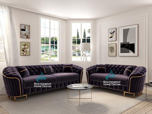 Velvet Fabric Sofa, 2 +3 SeaterSofa Set for Living Room, Sofas available in Grey Plush Velvet, Free Assembly & Delivery