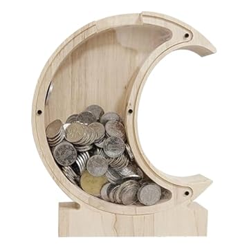 RoxNvm Salvadanaio Bambini, Salvadanaio In Legno Personalizzato, Visualizzazione Staccabile Porcellino Salvadanaio, Adatto per Regali Per Bambini e Decorazione Della Stanza（luna）