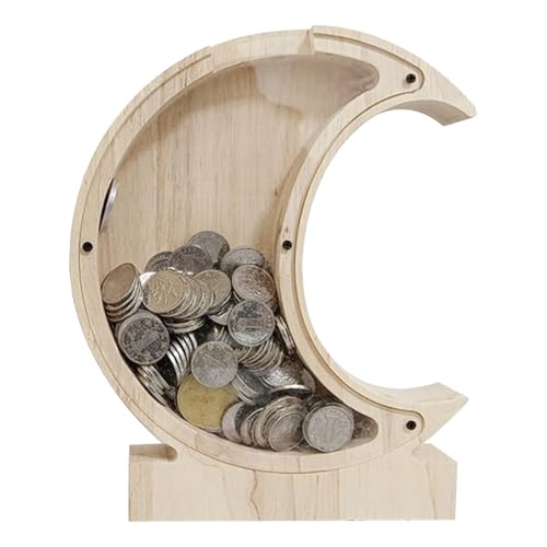 Immagine prodotto: RoxNvm Salvadanaio Bambini, Salvadanaio In Legno Personalizzato, Visualizzazione Staccabile Porcellino Salvadanaio, Adatto per Regali Per Bambini e Decorazione Della Stanza（luna）