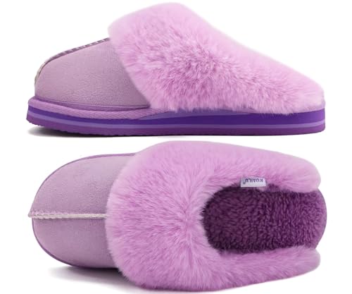 Image of KuaiLu Womens Cozy Memory Foam Slippers Ladies Fuzzy Faux Fur Lined Warm Arch Support House Shoes Slip on Comfy Winter Scuff Indoor Outdoor Rubber Hard Sole