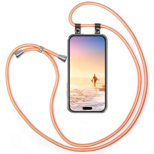 Chaîne iPhone 15 Pro Max anti-perte cordon amovible tissu or rose pour cou et sac