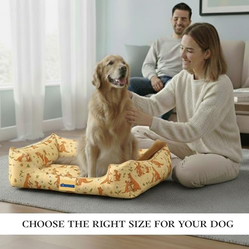 Image of SITSNOOZE Large Dog Bed (10 to 20kg) for Labrador, Golden Retriever, German Shepherd - Orthopedic Washable Sofa Mattress, Luxury Soft Warm Winter Lounger Cushion, Waterproof Pet Bed (Print 19, L)
