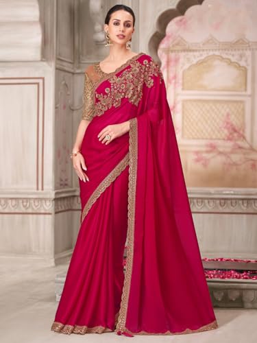 AKHILAM pink satin silk saree – image 3