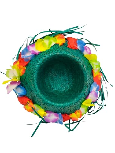 Image of BookMyCostume Green Goa Beach Hat for Women - Handmade Straw Sun Hat with Artificial Flower Decoration | Hawaiian Style Colorful Hat for Girls & Ladies | Vibrant Beach Party Accessory for Adults