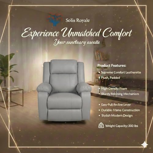 Image of Solis Royale 1 Seater Recliner Sofa Chair | Motorized Recliner Lounge Sofa Chairs for Relaxing | Comfortable Cushioned | Living Room, Bedroom, Office (Classy Calm - Grey, Classy Calm - Leatherette)