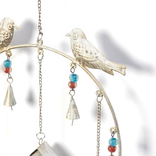Image of DULI Metal Windchime Wall Hanging, Feng Shui, Wall Art, Wall Decor, PositiveVibes, Rustic Wall Hangings, Wall Art, Diwali Decor, Home Decor, Positive Vibes (MetalBirdhouse-Rustic White)