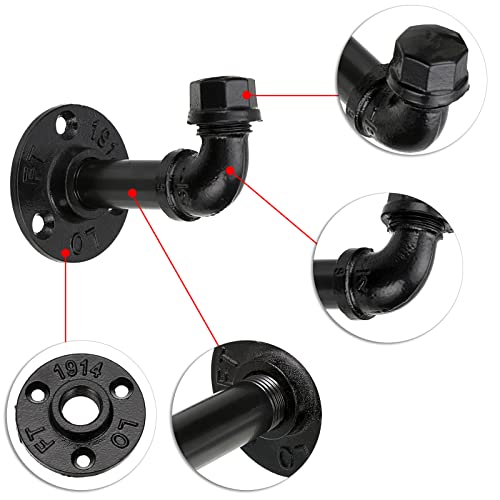 Sumnacon 3 Pcs Industrial Pipe Coat Hook Racks - Heavy Duty Rustic Clothes Towel Holder Hanger, Wall Mounted With Hardware For Home, Office, Electroplated Black Finish #TOP2