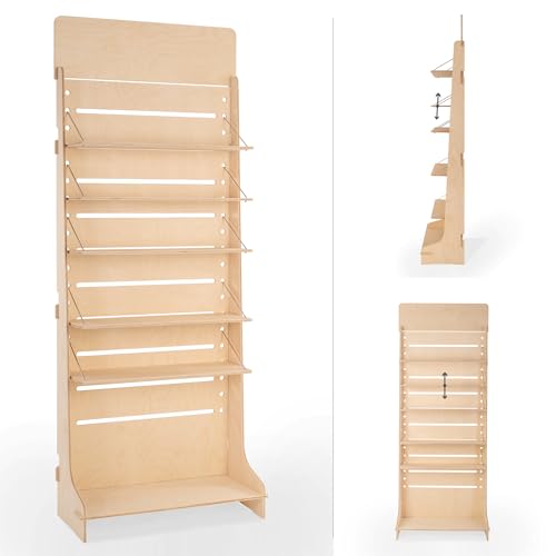 Présentoir en Bois, sur Pied, Réglable, Inclinaison et Hauteur d'étagère Variables, Présentoirs pour Magasins, épiceries, Pharmacies, Papeterie,...