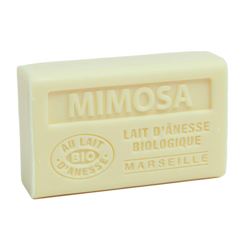 Label Provence Savon de Marseille - French Soap Made With Fresh Organic Donkey Milk - Mimosa Fragrance -