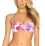 RELLECIGA Damen Bademode Bandeau Bikinioberteil Abnehmbare Träger Bikini Top Poppy Flowers M