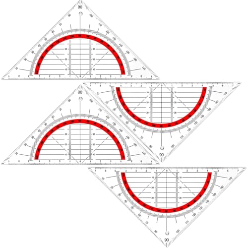 EIHI 4 Piezas Transportador de angulos Nautico,15 cm Cartabón Transportador Triangular de Plástico Transparente Escuadra Cartabon(transparente, rojo)