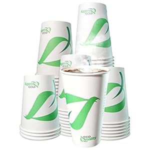 20 oz Compostable Paper Cups – Biodegradable Disposable White Paper Coffee Cups PLA Lined – Eco-friendly Hot and Cold Drinking Cups for Travel, Picnic, Party and Events (50)