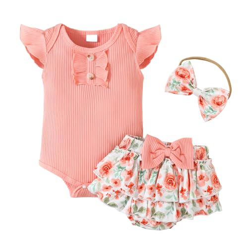 Image of ABCRR Newborn Baby Girl Clothes Infant Summer Outfits Flying Sleeves Romper and Flora Skirt Set for 0-3-6-12-18 Months