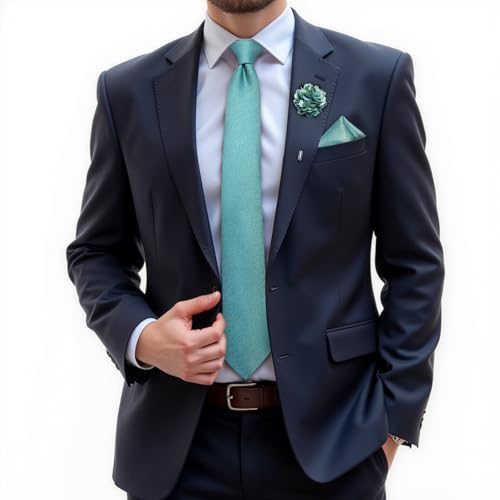 Image of DiBanGu Silk Ties for Men Necktie and Lapel Pin Brooch Set Formal Woven Paisley Plaid Striped Solid Tie Wedding Party