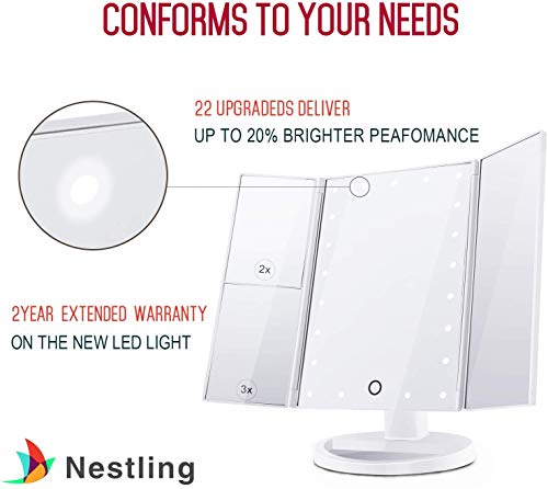 PUVLISZ Vanity Cosmetic/Makeup Mirror with 22 LED Lights, Touch Screen, Magnification Tri-Fold 2X 3X Magnifying, 180° Free Rotation, Dual Power Supply White - Cosy Home Interiors PUVLISZ Vanity Cosmetic/Makeup Mirror with 22 LED Lights, Touch Screen, Magnification Tri-Fold 2X 3X Magnifying, 180° Free Rotation, Dual Power Supply White - Image 8