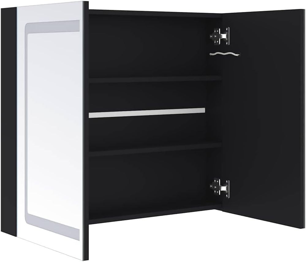 Contemporary LED Bathroom Mirror Cabinet with Built-in Lighting, Spacious Adjustable Shelves, and Wall-Mounted Design in Anthracite MDF and Glass Finish