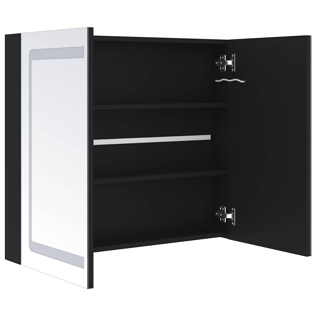 Armoire de Salle de Bain à Miroir LED 80x12,2x68 cm Anthracite avec Rangement intérieur, étagères, connecteur USB, éclairage Doux pour Maquillage et toilettage