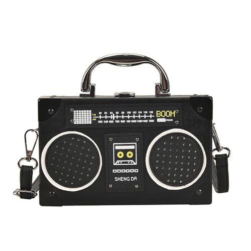 Jieddey Bolso de Mano Retro con Casete para Radio,Bolso Bandolera Radio años 80 y 90 Negro Bolso de Hombro para Mujer Bolso de Hombro Oblicuo para Decoración de Fiestas