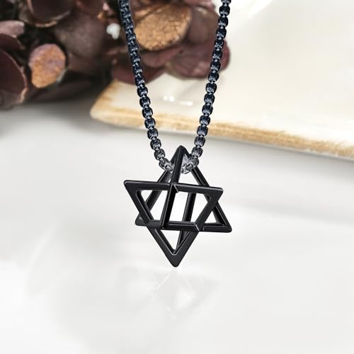 Black Star of David Necklace for Men Sterling Silver 3D Merkaba Cube Necklace Sacred Geometry Jewelry Gift for Men3
