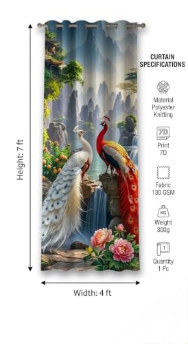 Image of Digital Printed Curtain with Pink Rose and Butterfly Design, 7 Feet, Grommet Top, White (1, Mor Waterfall, 7 Feet)