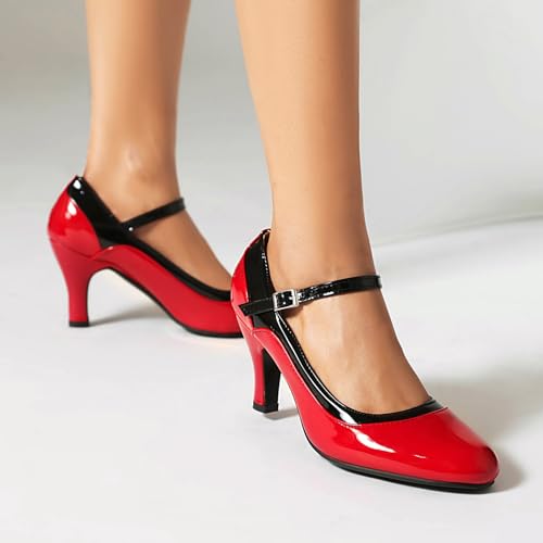 Elerhythm Women's Mary Jane Vintage Two Tone Ankle Strap Close Toe 1920s Gatsby Heels Retro 1950s Victorian Pumps Shoes4