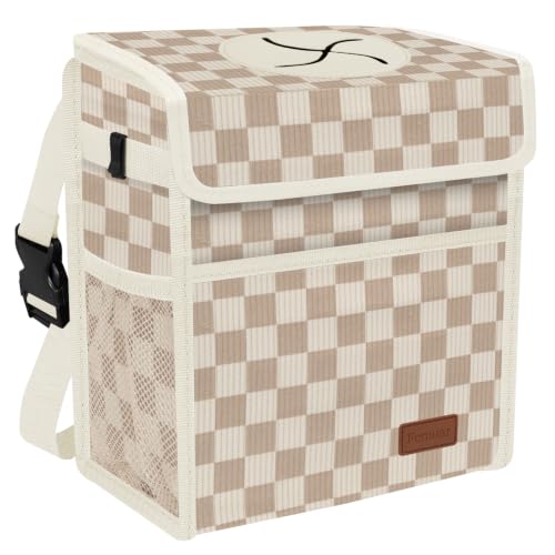 Image of Femuar Leak Proof Car Trash Can with Lid, Collapsible Hanging Waterproof Car Trash Bag with Mesh Pocket for SUV Front Seat Headrest, Large /Beige Brown Plaid