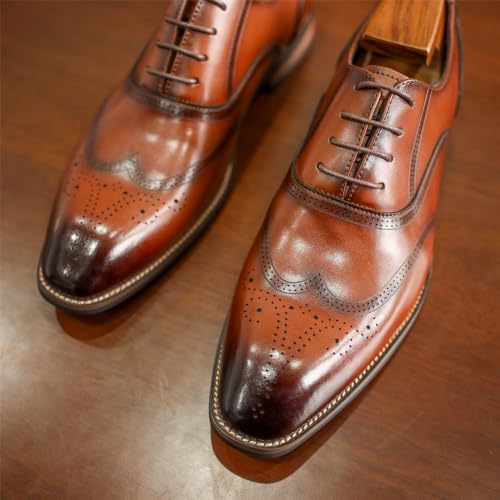 Men's Dress Shoes Leather Formal Business Oxford Derby Shoes Brogue Wingtip Retro Dress Shoes4