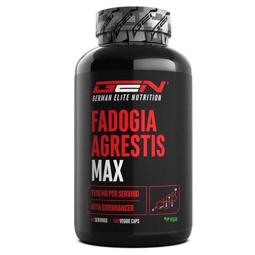 Fadogia Agrestis Max - 180 cápsulas - Dosis extra alta con 1510 mg por porción diaria - Con Bioenhancer - Sin aditivos indeseables - Vegano