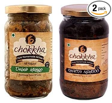 Homemade Dried Mango and Khatta Nimbu Pickle Combo (Sookha Aam, Khatta Nimbu Achar), 200 Gm Each