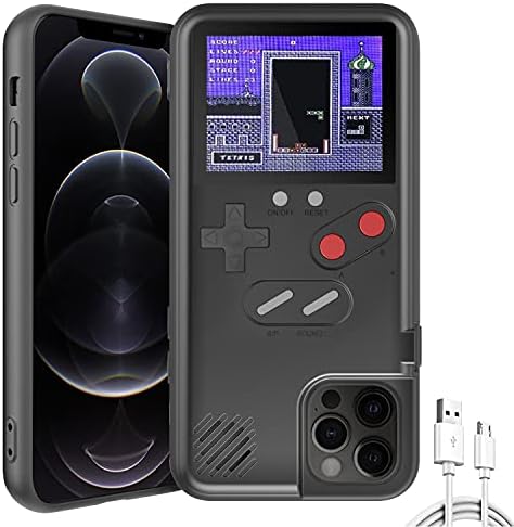 Autbye Gameboy Phone Cases, Retro 3D Gameboy Case for iPhone with 36 Small Games, Color Display Shockproof Video Game Phone Case, Phone Protective Case (for iPhone 12 Pro Max, Black)