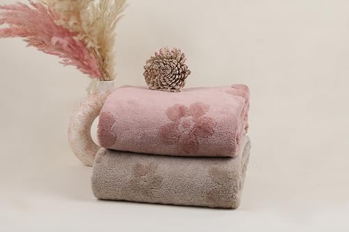Image of HANKER Ultra Luxury Large /Full Size Plush Bath Towel | Set of 2 | Beige and Peach Super, Very Soft On Skin, Luxurious Fabric, Pure Polyamide, 70x140cm, 500GSM
