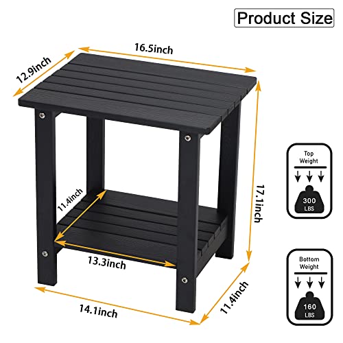 Byzane Double Adirondack Side Table, Patio Outdoor End Table Weather Resistant,Rectangular Table For Patio, Garden, Lawn, Indoor Outdoor Companion, Black #TOP2