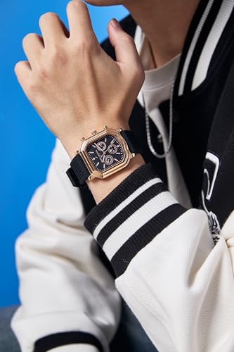Image of Daniel Hechter Paris Moulin Collection Analog Watch for Men with Square Case, Luminous Hands & Markers, Multifunction Dial and Silicone Strap