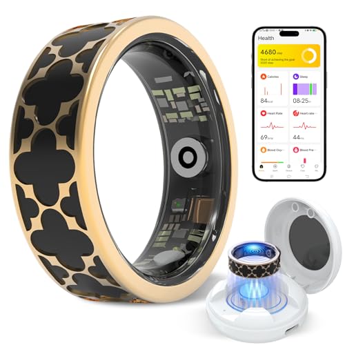 Image of Smart Health Ring for Women & Men,Fitness Tracker Ring,with Heart Rate,Sleep,Blood Oxygen, BloodPressure,HRV & Cycles,IP68 Waterproof,iOS /Android, No Subscription.(Black,8)