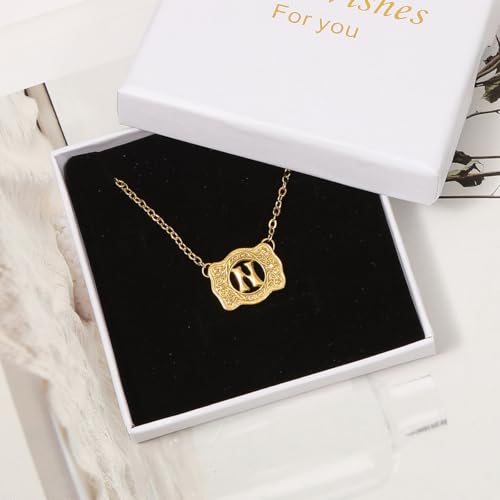 14K Gold Belt Buckle Necklace Western Style Initial Letter Pendant Necklace, Decorative Belt Buckle Frame Design